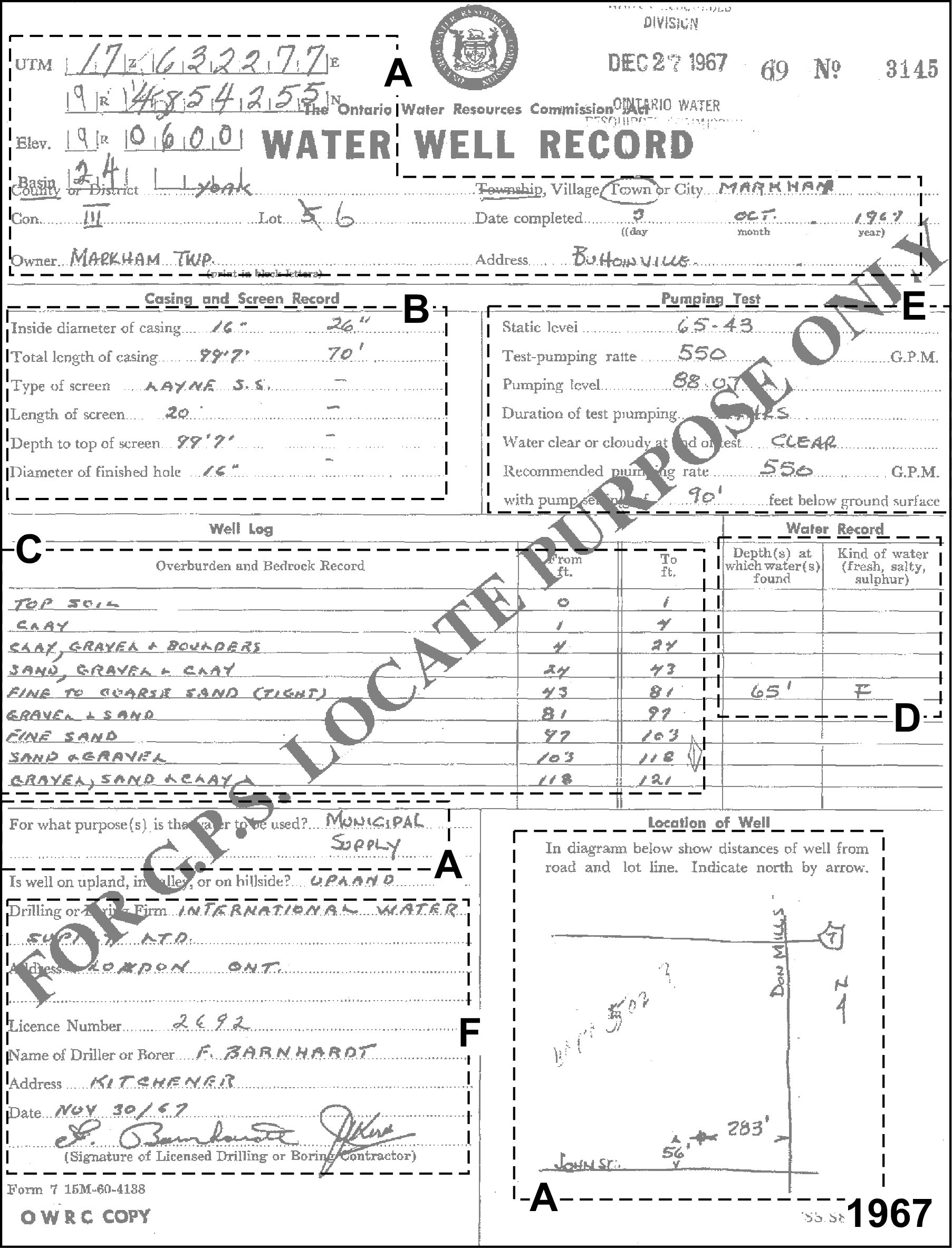 Figure 2.3.1.2 Example MOE Water Well Record - 1967