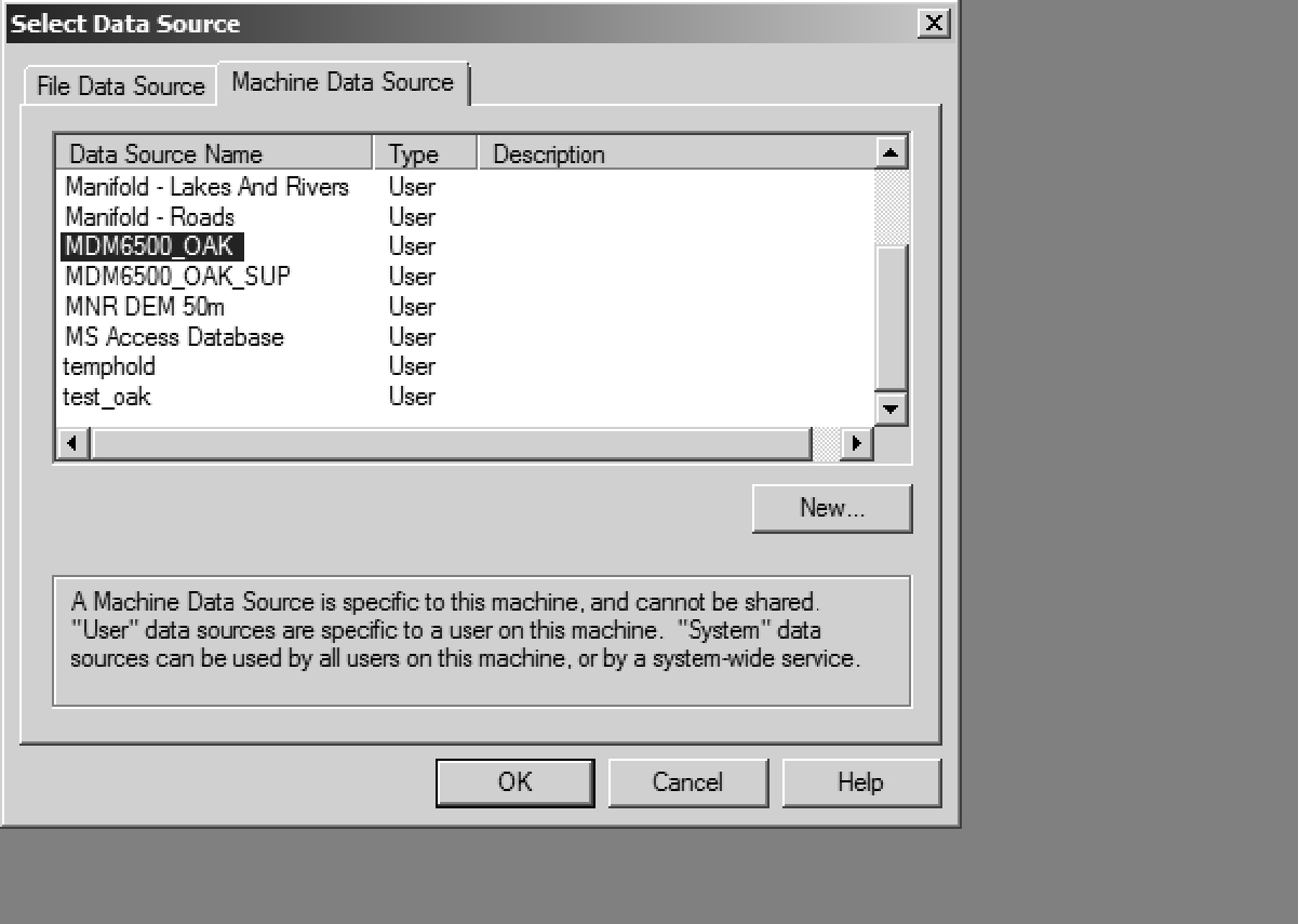 Figure 3.1.2.3 Microsoft Access Version 2003 select data
source