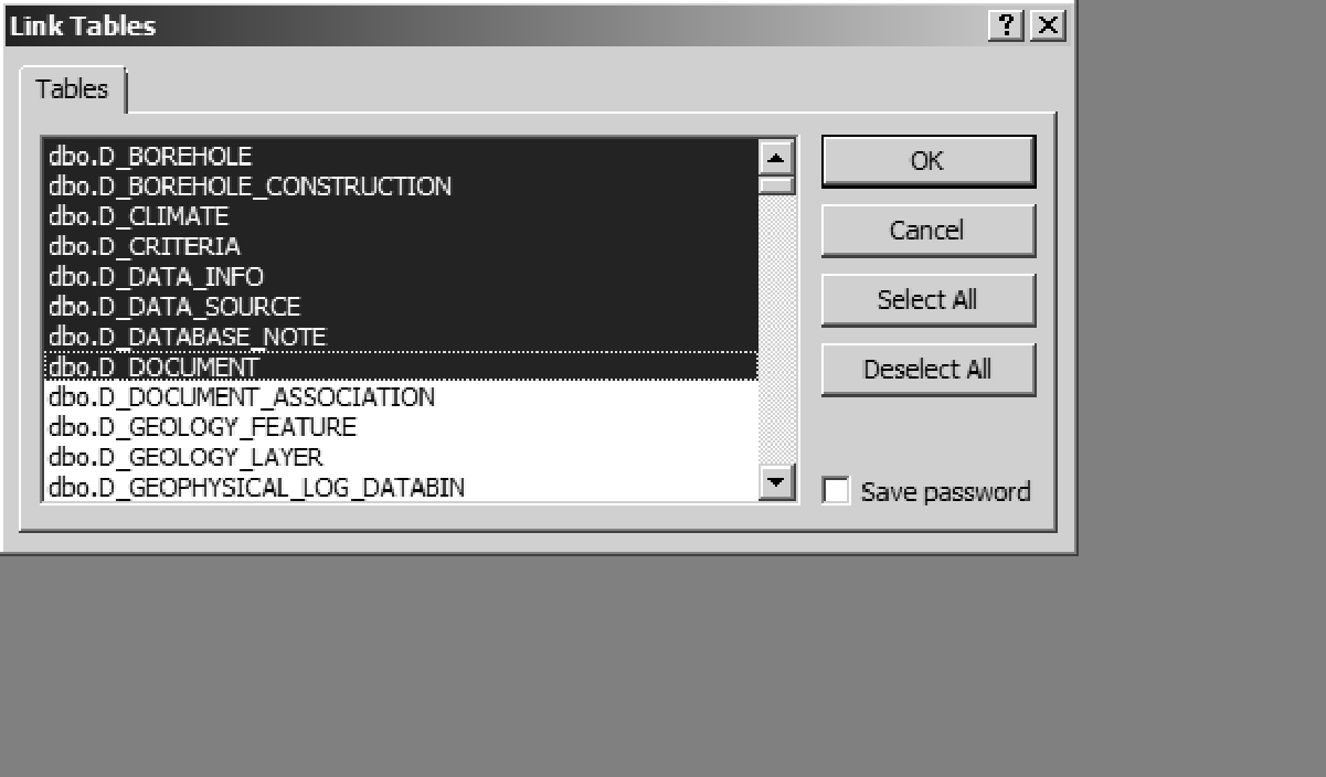 Figure 3.1.2.4 Microsoft Access Version 2003 select tables to be
linked
