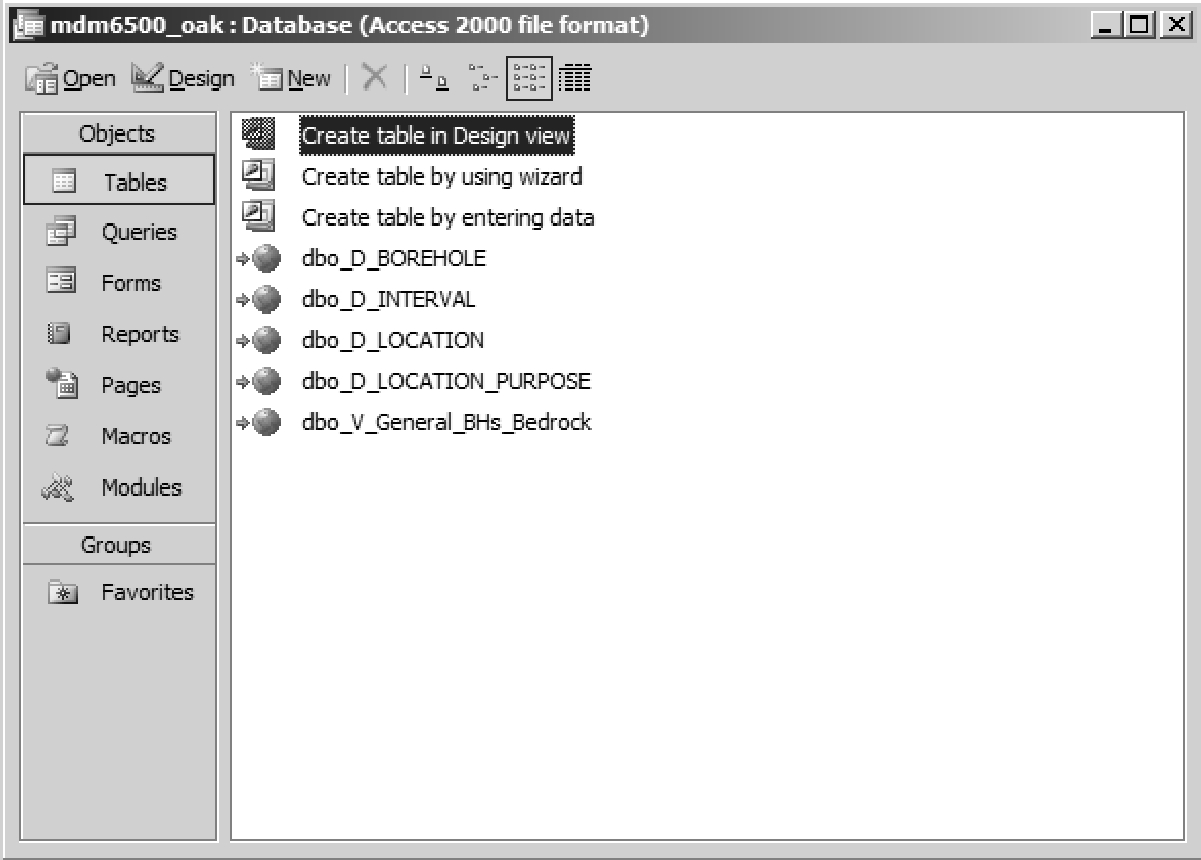 Figure 3.1.2.5 Microsoft Access Version 2003 linked
tables