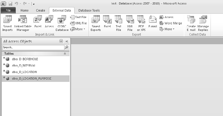 Figure 3.1.2.7 Microsoft Access Version 2007 linked
tables