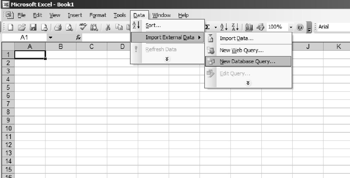 Figure 3.1.4.1 Select a new database query