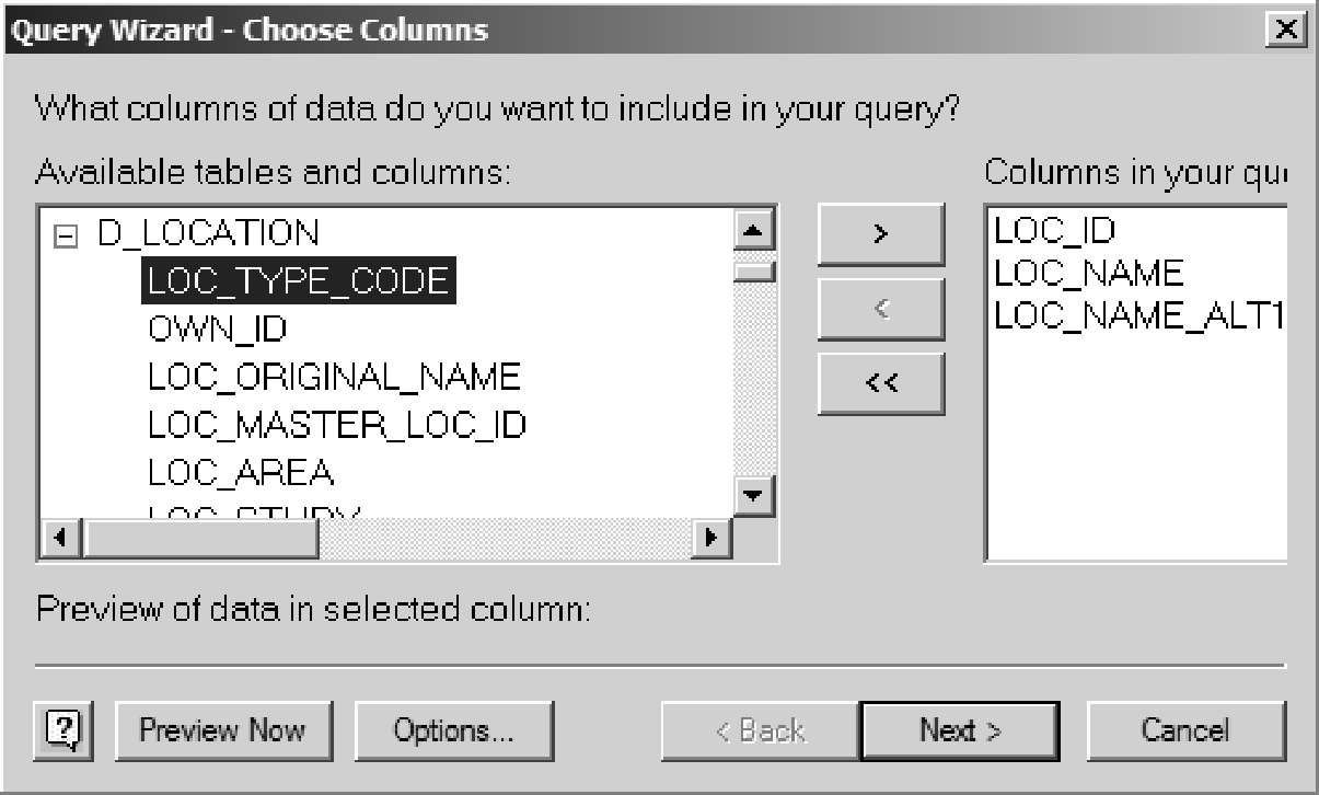 Figure 3.1.4.3 Query Wizard