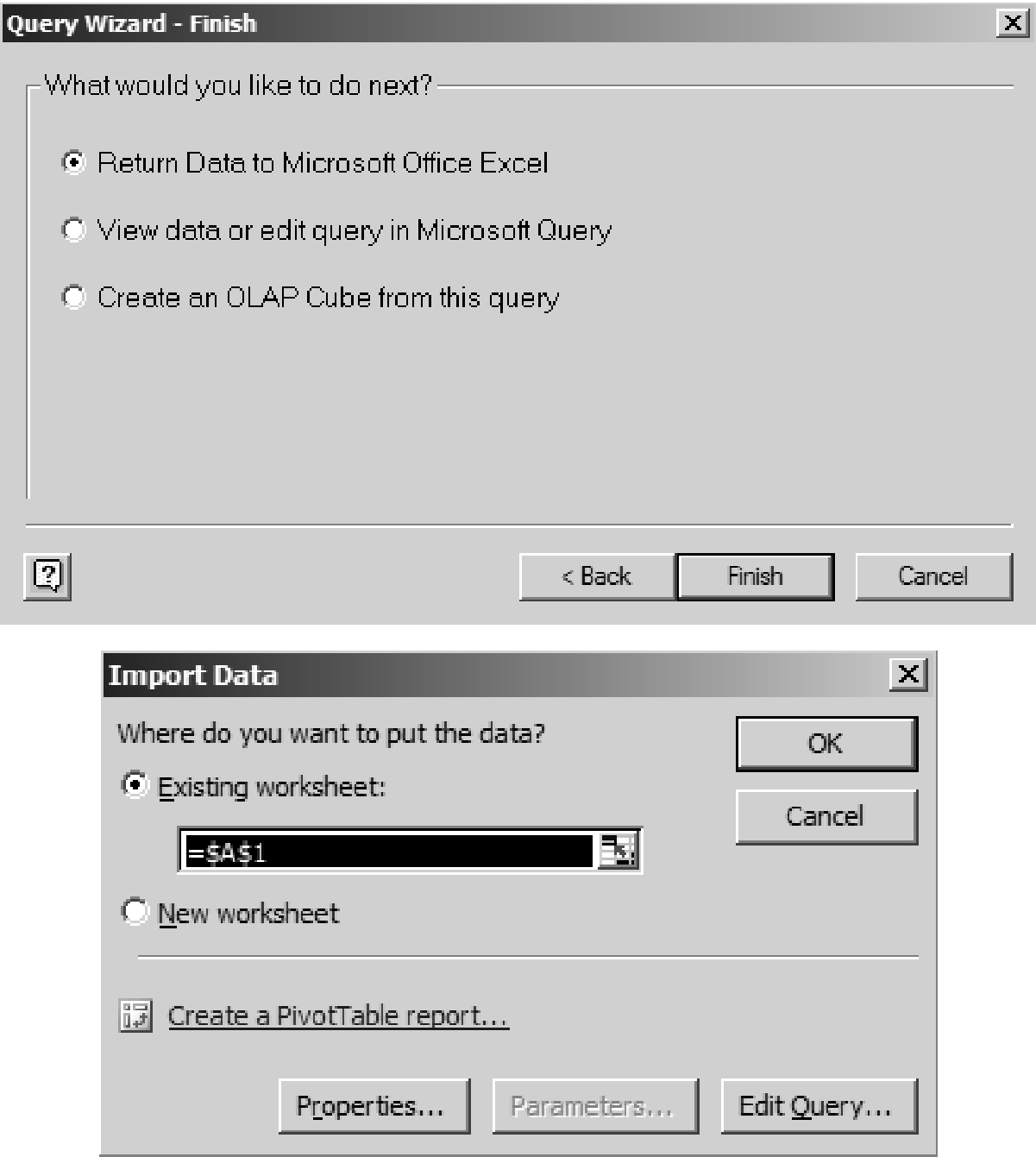 Figure 3.1.4.5 Returning data to worksheet