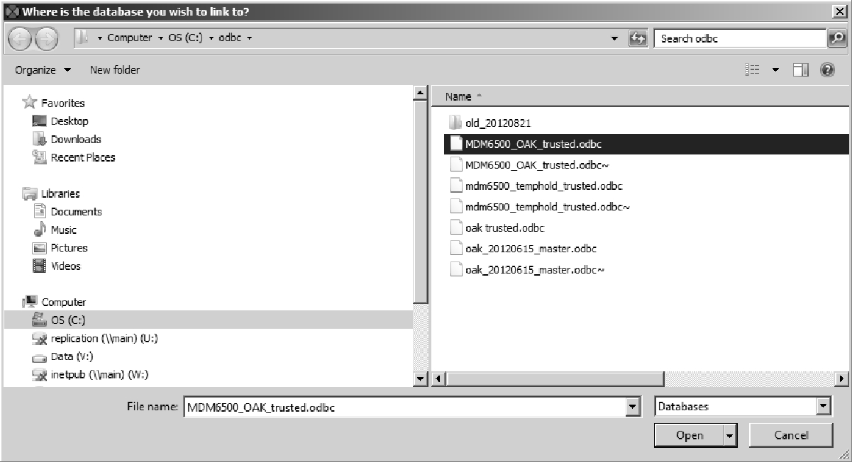 Figure 3.1.5.2 SiteFX - Select ODBC file dialog