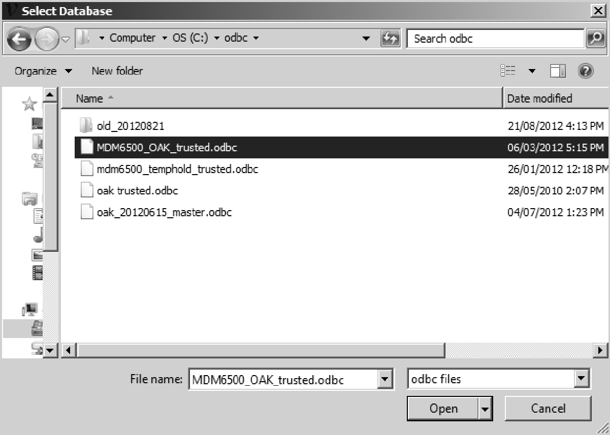 Figure 3.1.6.3 Viewlog - Selecting an ODBC file