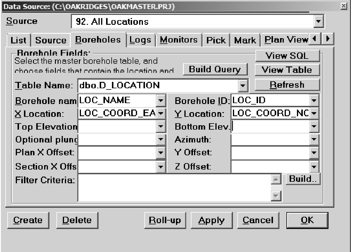 Figure 3.1.6.4 Viewlog - Selecting a table