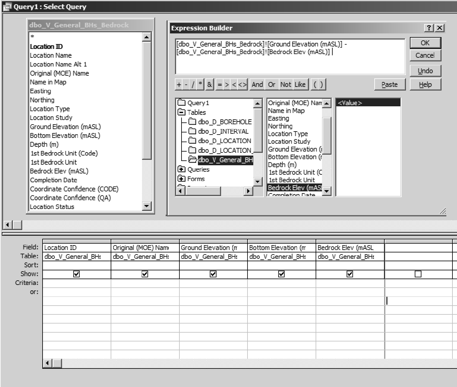 Figure J.1.8 Microsoft Access 2003/2010 - Expression Builder